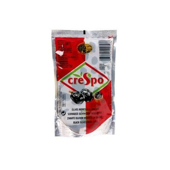 Crespo Olijven zwart op zijn Grieks sachet 400g